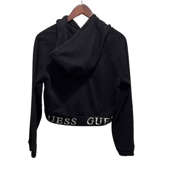 Y2K Guess Black Cropped Hooded Sweater Guess Spellout Size Medium - Picture 4 of 5